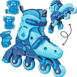 Roller Derby Switch Combo Blue Stripes Adjustable Learning Inline Skates 13J-3